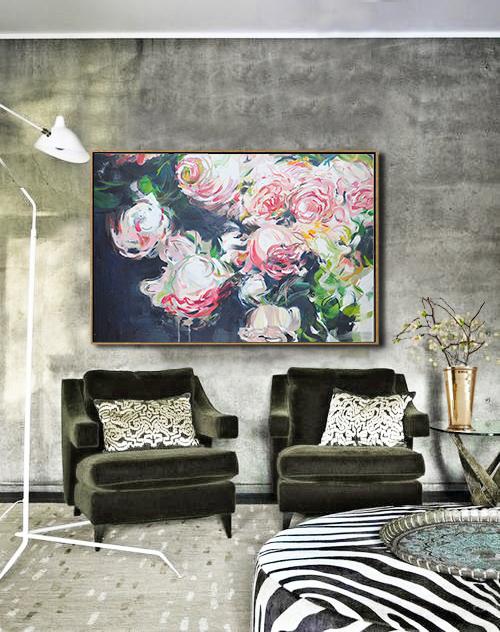 Horizontal Abstract Flower Painting #LX12C - Click Image to Close